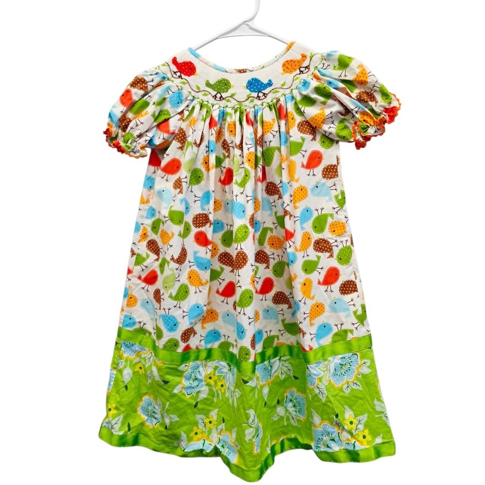 Orient Express Girls Size 5 Smocked Bird Print Dress